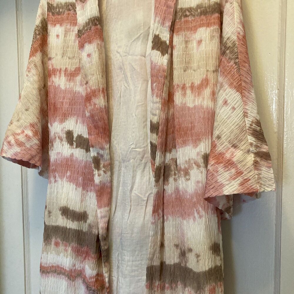 Zara Kimono Pink Tie Dye Smocked Waffle Style Lined Size XS Beachy Boho Chic - Picture 8 of 16